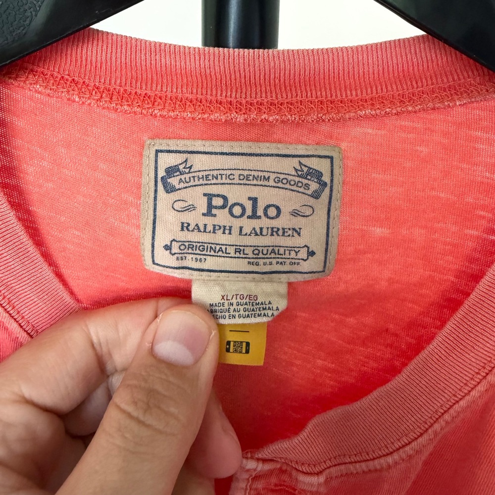 Polo Ralph Lauren XL Henley Shirt Coral Pink Slub Cotton Short Sleeve Pony - Picture 2 of 7